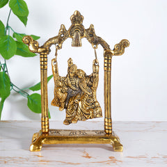 Radha Krishna Idol on Swing jhula Metal Statue for Pooja & Home Decor