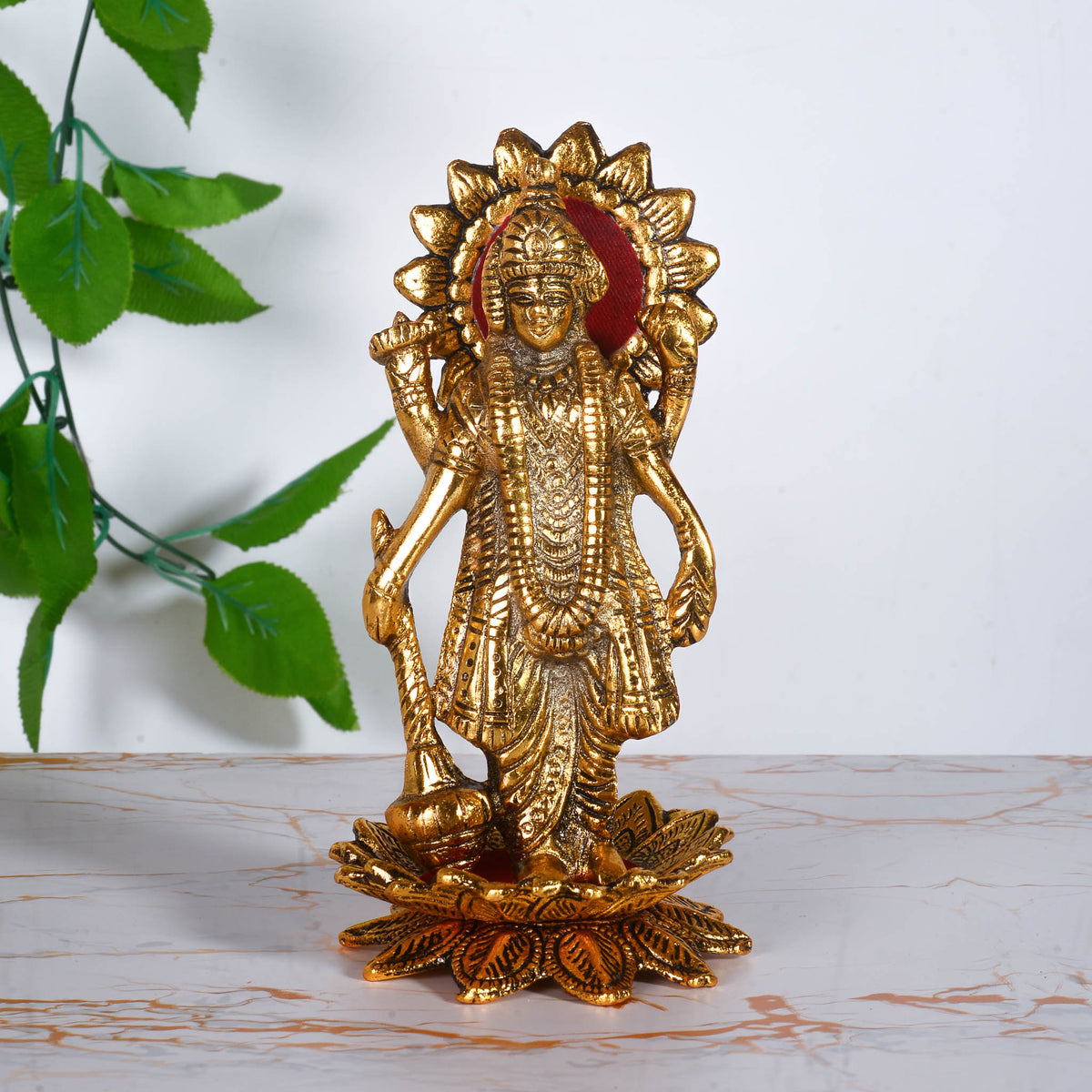 Rewari Handicrafts Handcrafted Antique Gold Plated Metal Vishnu Ji Idol