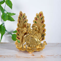 Peacock Design Radha Krishna Idol with Diya