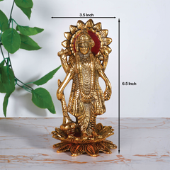 Rewari Handicrafts Handcrafted Antique Gold Plated Metal Vishnu Ji Idol